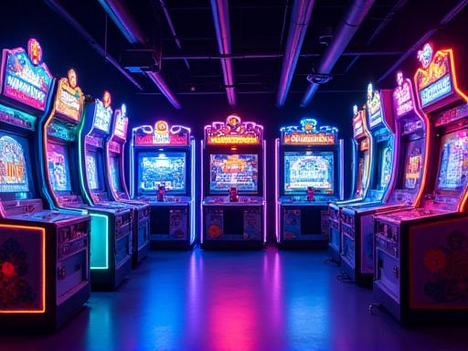 Bunte Spielautomaten in der Gesteins-Arcade